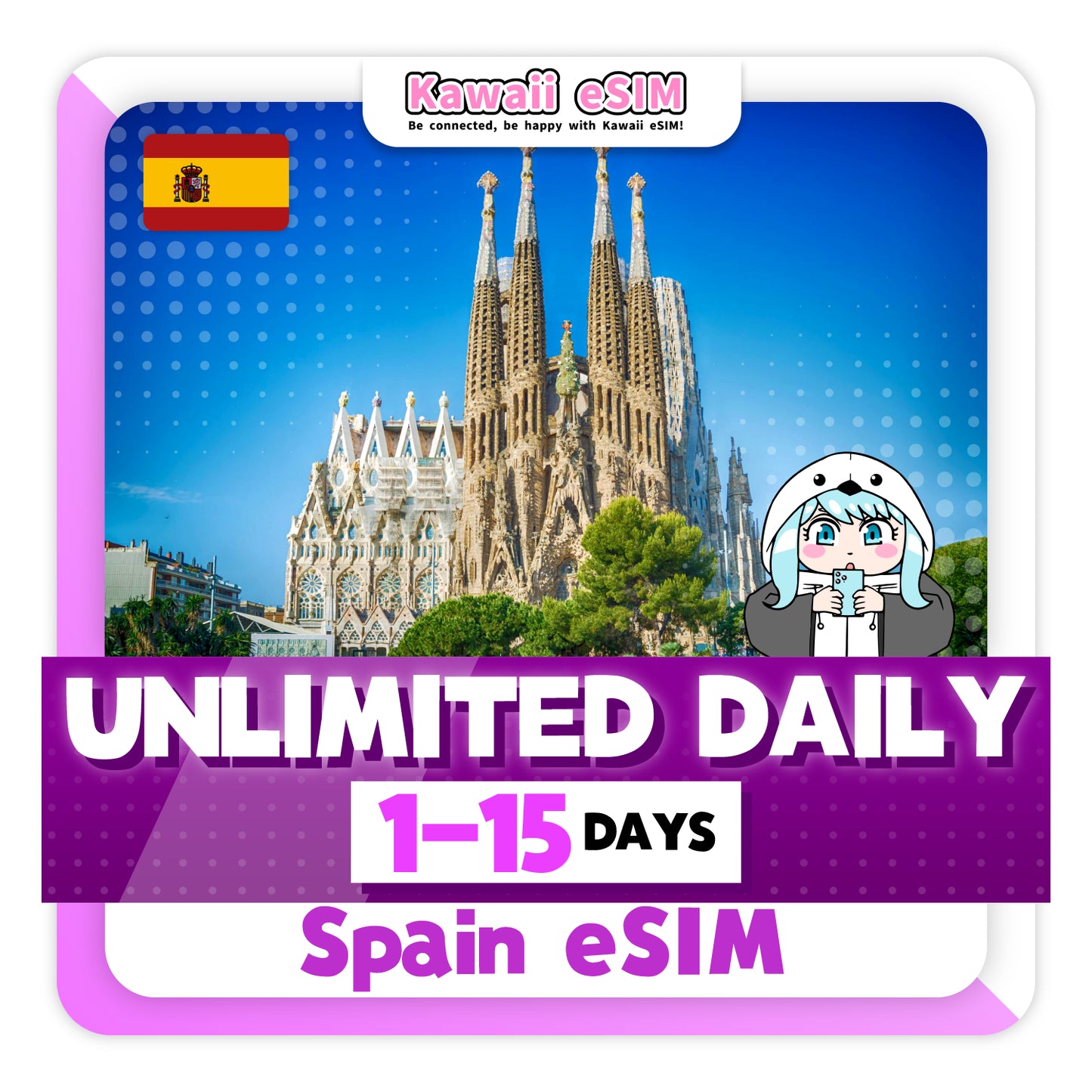 Spain eSIM plan Unlimited images_Kawaii-esim